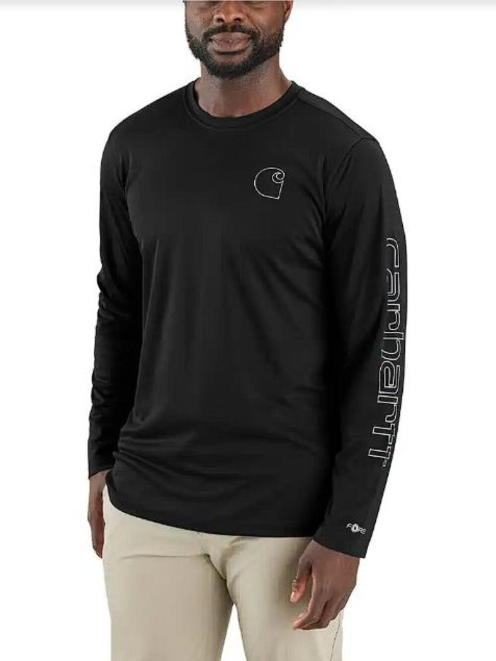 CARHARTT Men's Force Sun Defender Relaxed LS Logo T-Shirt Size L in Black